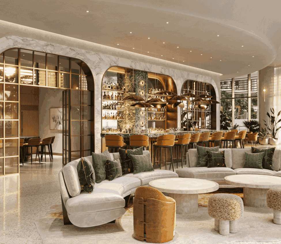 Elegant lounge at The Ritz-Carlton Residences, Estero Bay with modern furnishings and relaxed seating